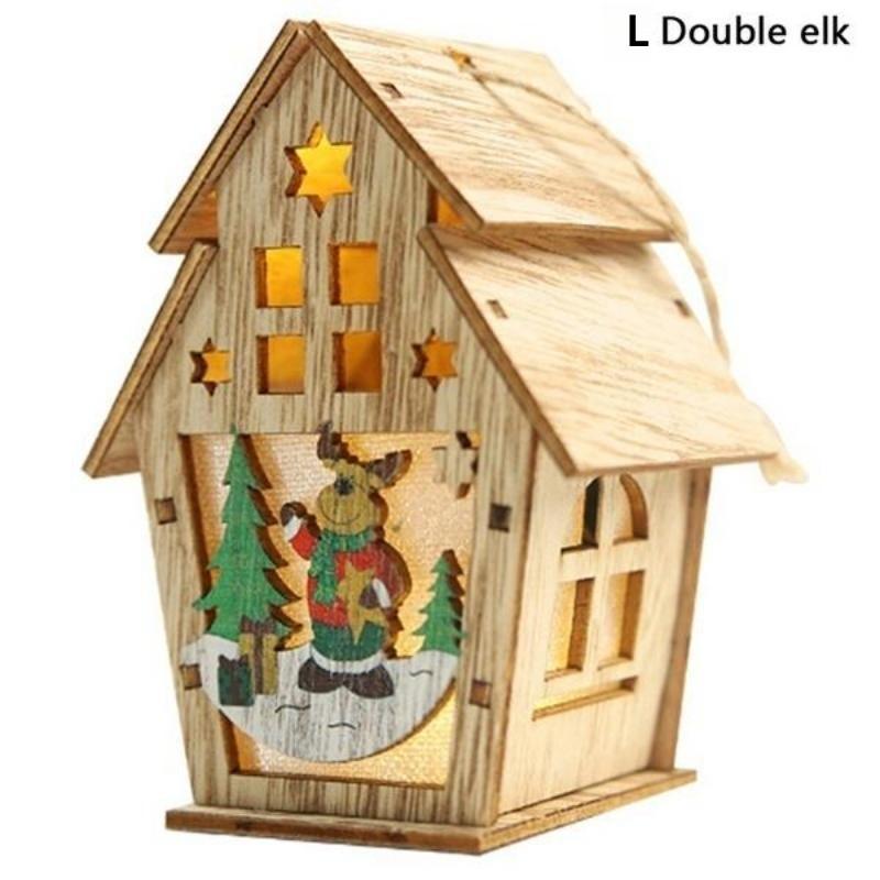 1Pc Christmas LED Light Wood House Cute Tree Hanging Ornaments Holiday Decor