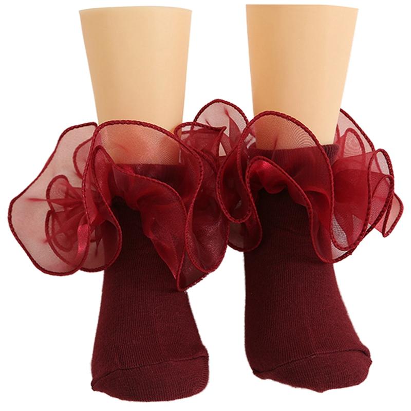 Детские носки, пышные кружевные носки принцессы, однотонные короткие носки для девочек