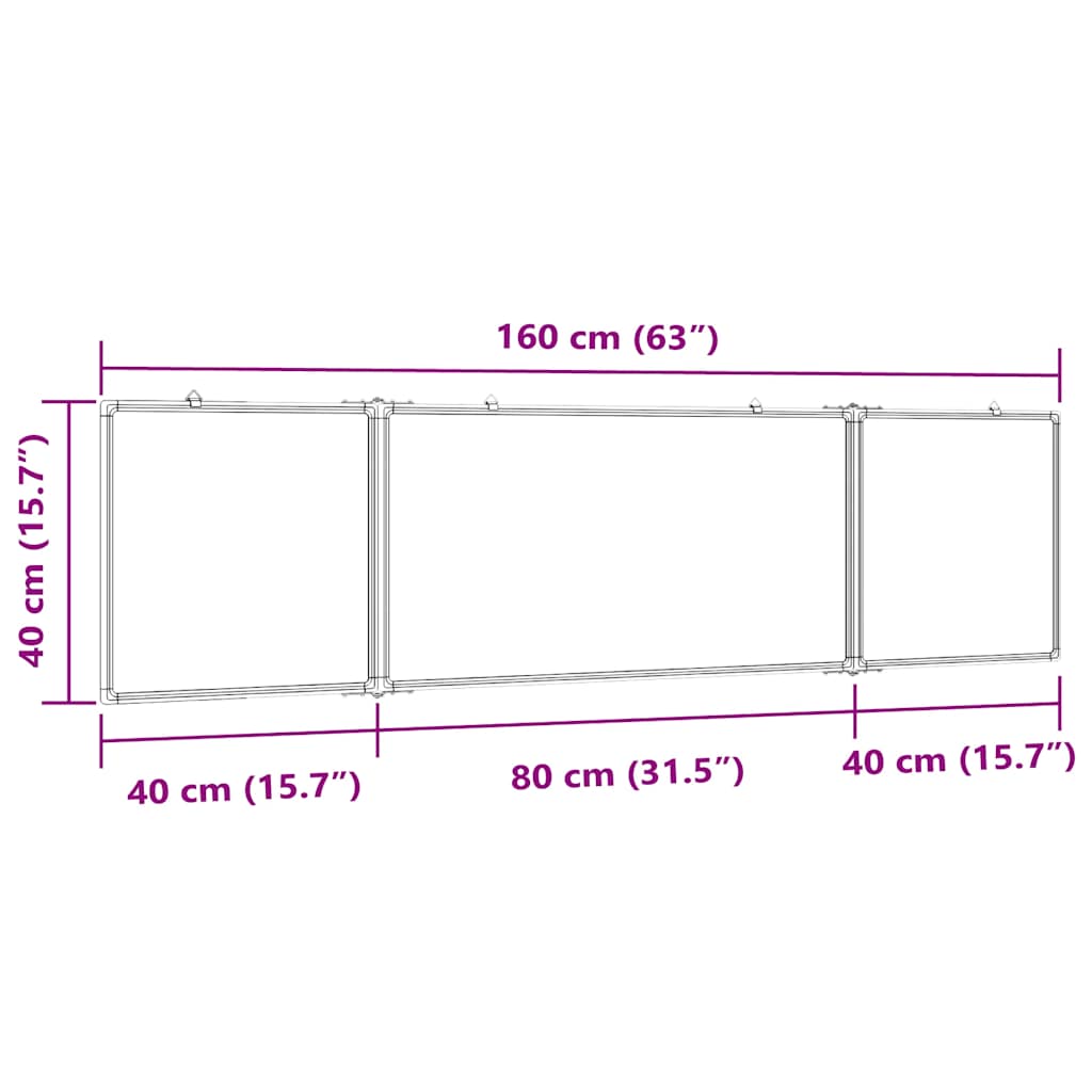 Foldable Magnetic Whiteboard 160x40x1.7 cm Aluminum