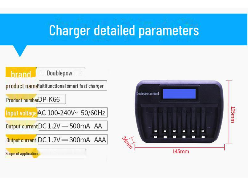 Интеллектуальное быстрое зарядное устройство на 6 слотов с ЖК-дисплеем для аккумуляторов AA/AAA с функциями ремонта и удвоения емкости