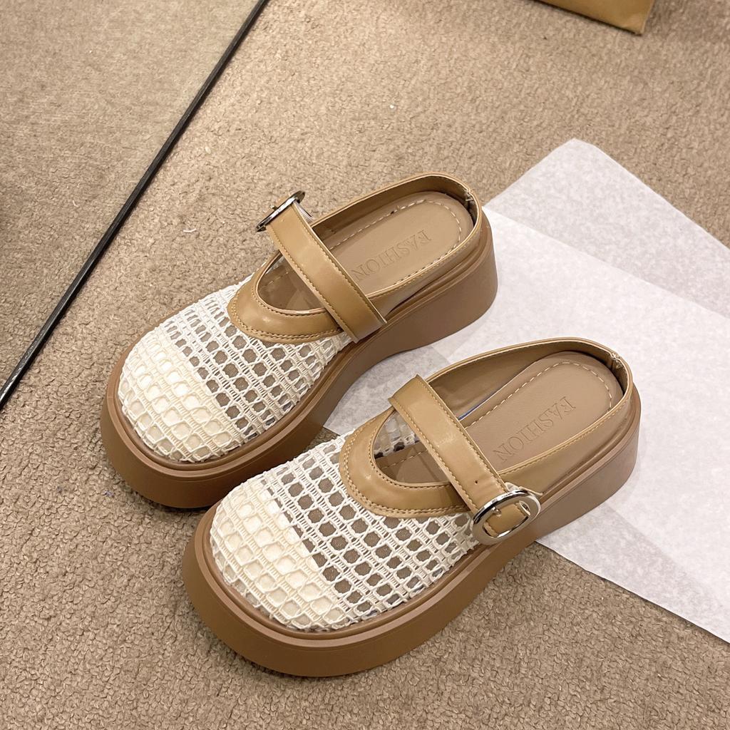 Модные женские сандалии 2025 года с толстой подошвой и закрытым носком, плетеные, с вырезами, слипоны, резиновая подошва, удобные тапочки для ленивых