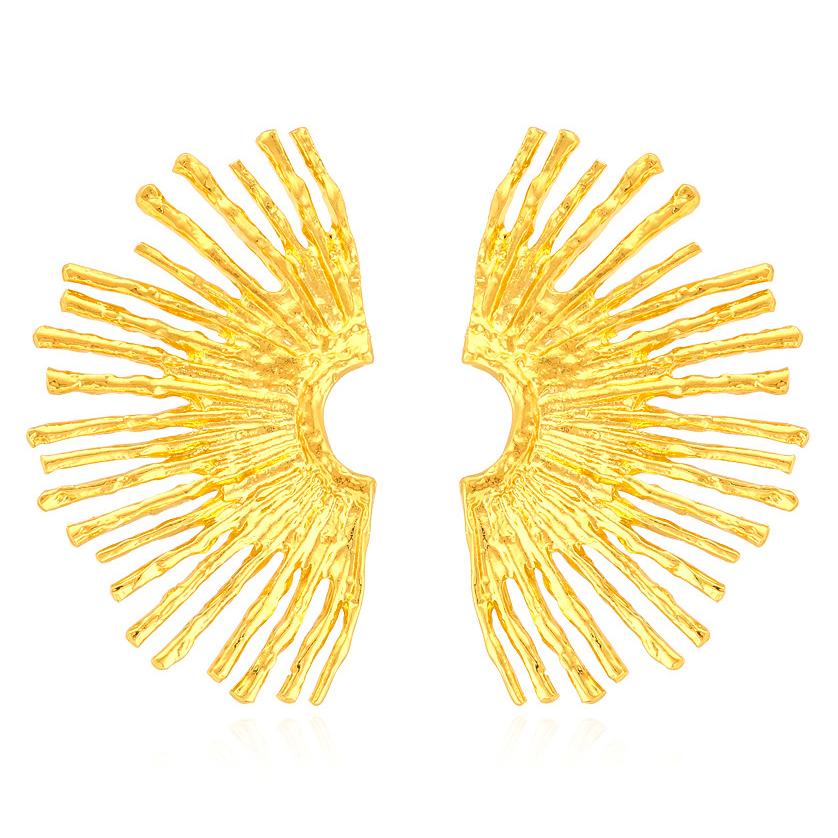 Vintage Gold Color Earrings Woman Fan-shaped Stud Earrings