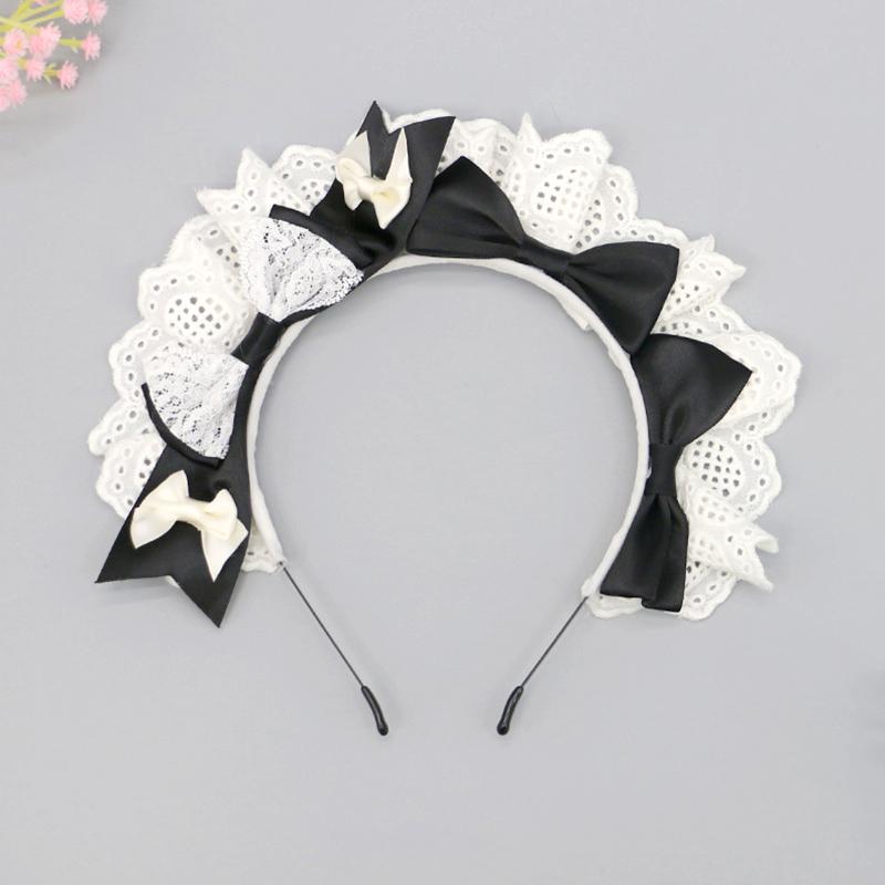 1 шт. головной убор повязка на голову Лолита косплей сетка бант оборки обруч для волос женские аксессуары для горничной