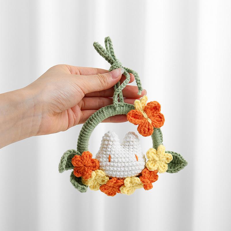 Creative rabbit fur yarn knitting car pendant exquisite girl's car rearview mirror hanging ornament flower car hanging material pack