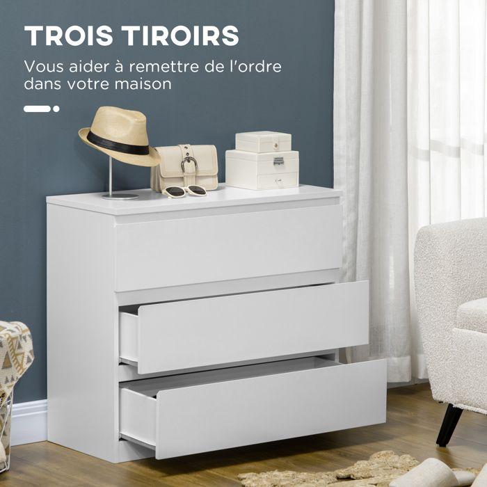 Commode 3 tiroirs - HOMCOM - Meuble de rangement épuré pour chambre - 80 x 39 x 73 cm