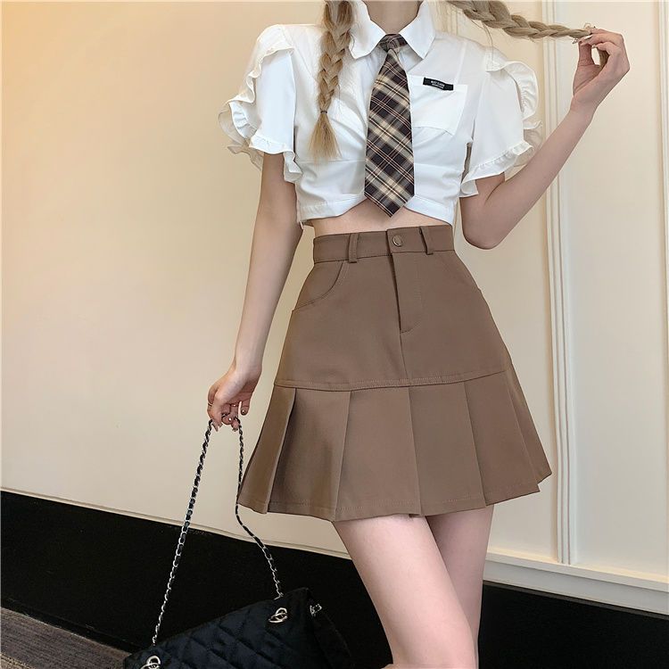 Плиссированная юбка, анти-юбка, женская летняя академическая короткая юбка трапециевидной формы с высокой талией