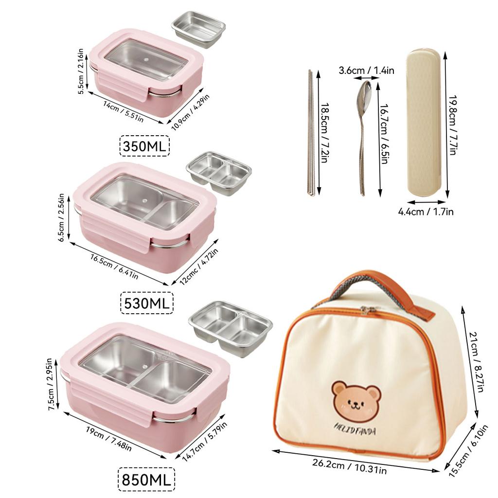 WORTHBUY Picnic Portable Large Capacity Bento Lunch Box 1/2 Grids Leak-proof 304 Stainless Steel Food Container Microwave Safe