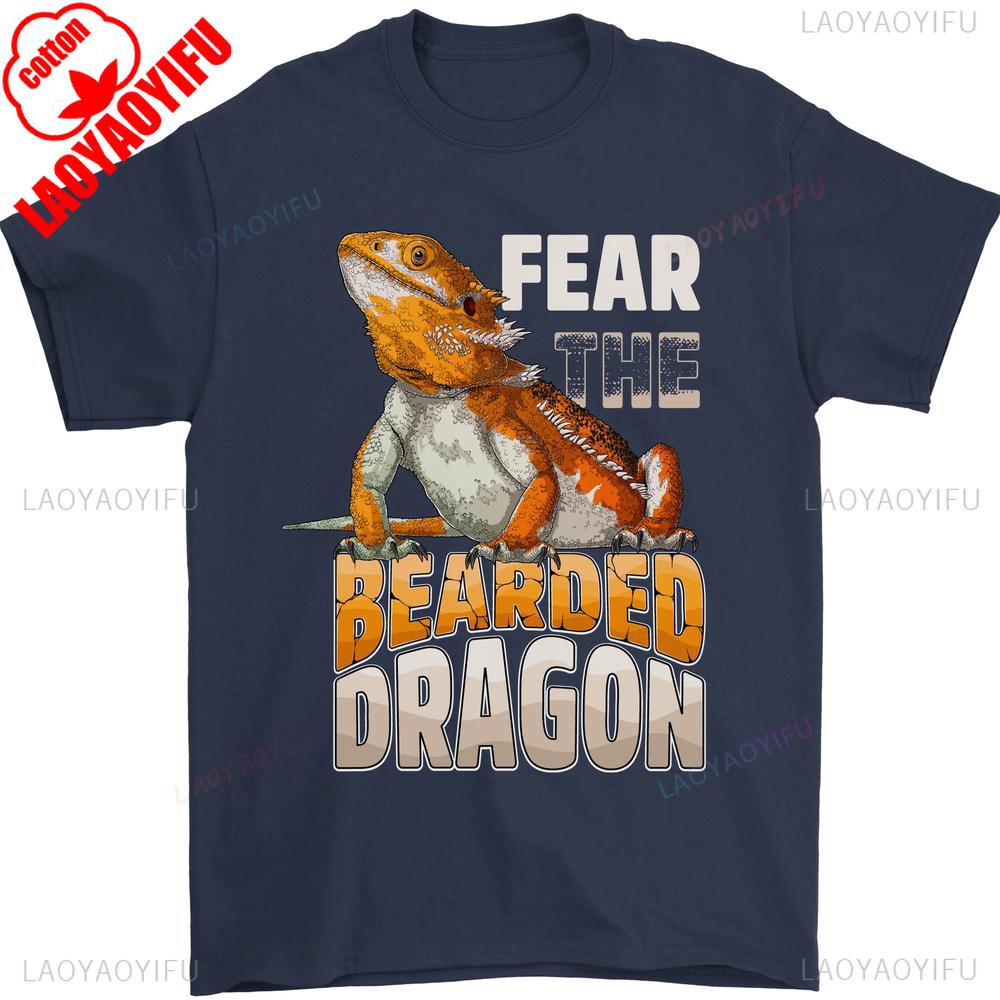 Fear The Bearded Dragon Mens TShirt Retro Reptile Graphic Streetwear Cotton Tee Humorous Animal Print Casual Top