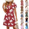 Женское модное платье с принтом, V-образным вырезом, короткими рукавами, свободного кроя, повседневное, для пляжного отдыха