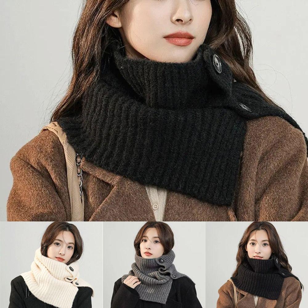 Detachable Button Scarf Knitted Neckerchief Wrap Winter Warm Turtleneck Neck Warmer Girls