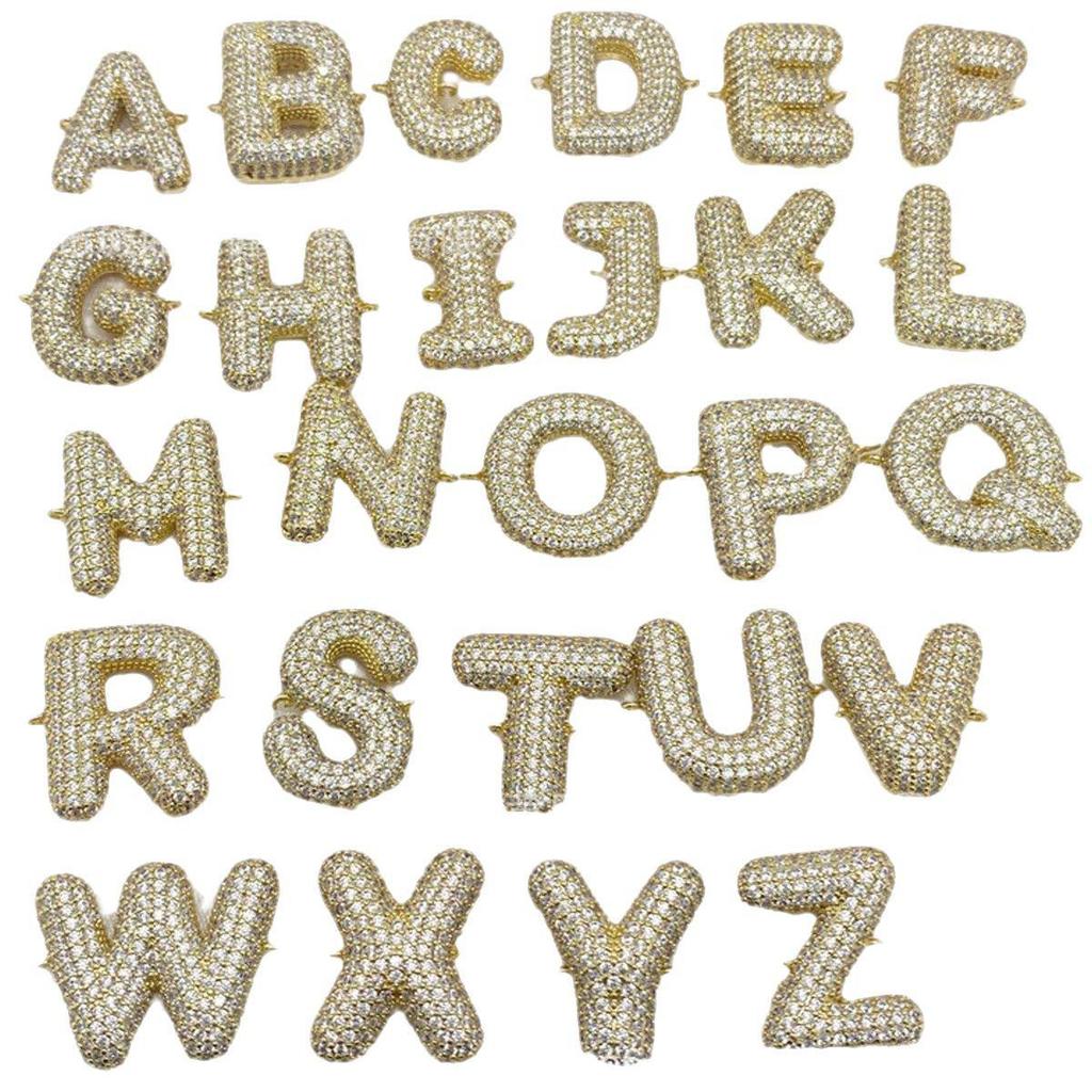 Позолоченный медный браслет-цепочка с цирконами и регулируемым дизайном Paperclip - Персонализированная английская буква-пузырь (26 букв).