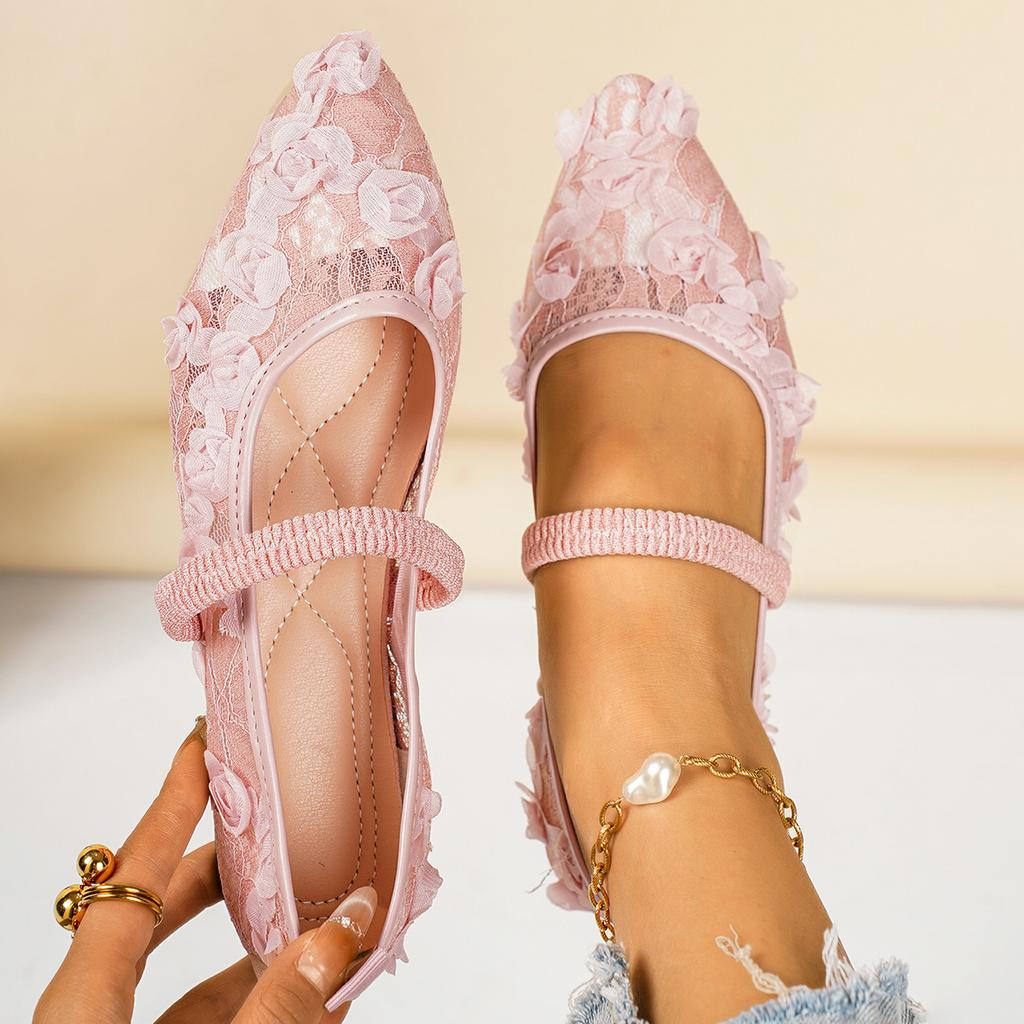 Женские балетки из кружева и сетки широкой полноты - Лоферы с эластичной вставкой слип-он с острым носком, Дышащая повседневная обувь для ежедневной носки