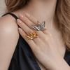 Korean Style Leaf Shape Ring Minority Design Punk Finger Ring Creative Exaggerated Ring  Gift
