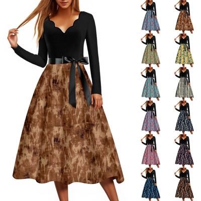 Женское повседневное модное платье винтажного стиля с цветочным принтом и V-образным вырезом