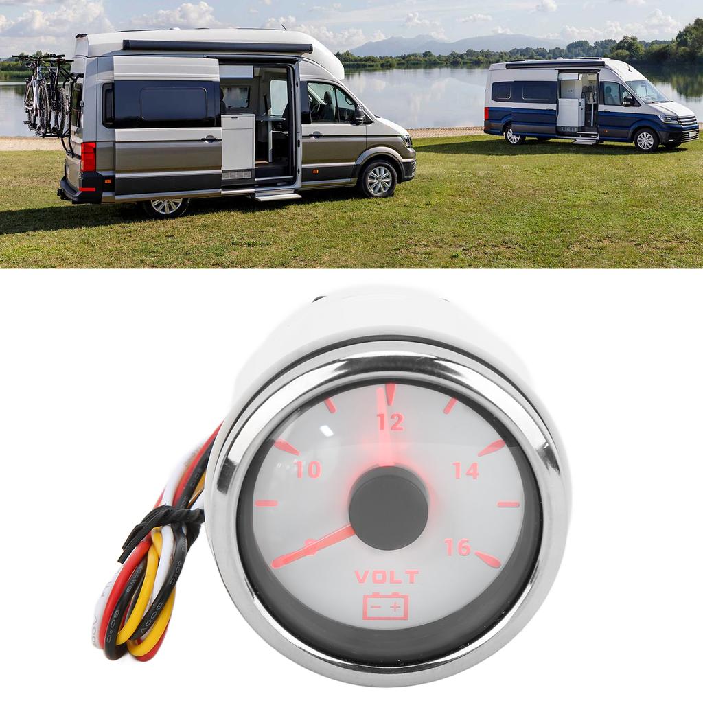 Морской вольтметр 52 мм 8–16 В Стрелочный 7 цветов подсветки IP67 Водонепроницаемый вольтметр для лодки, автодома, автомобиля 9–32 В