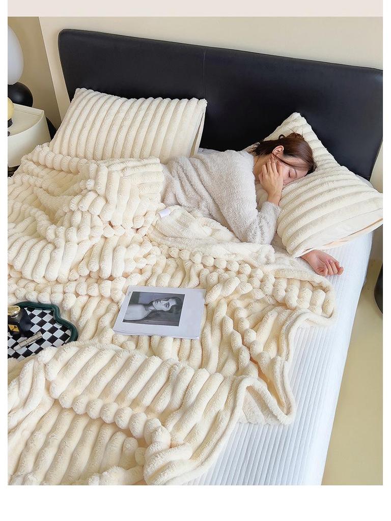 Thickened Coral Fleece Flannel Blanket - Rabbit Fur Nap Throw Milk Velvet Bed Cover