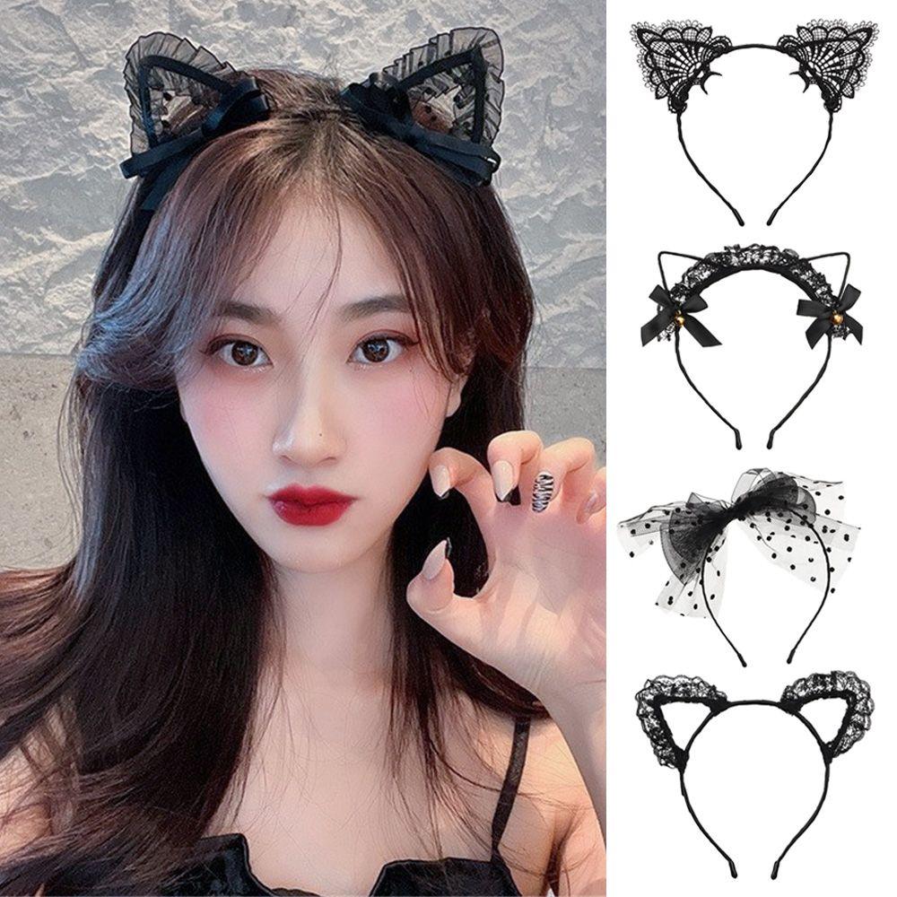 Women Girls Lace Masquerade Cat Ear Headband Fancy Dress Hairband Hair Accessories Cosplay Headwear