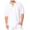 Mens Cotton Linen Shirts  Casual Beach Hippie Shirt Short Sleeve V Neck Yoga Tops