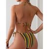 Сексуальный купальник бикини халтер женский купальник с принтом контрастного цвета на шнуровке купальник из двух частей женский набор бикини