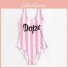Fashion Summer Women One Piece Swimsuit Slim Backless Playsuit Bikini Striped
