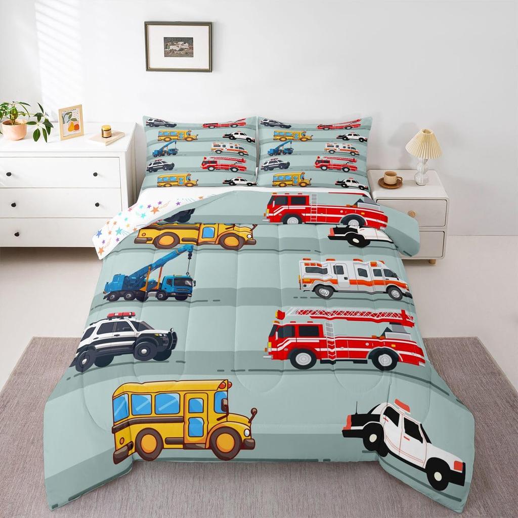 Erosebridal Police Car Comforter Sets Twin Size,Policeman Vehicle Bedding Set for Kids Boys Children,Red Blue Cop Lights Down Comforter Geom