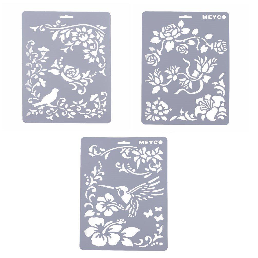 3pcs PVC Made Painting Stencils With Beautiful Patterns For Easy Operation Stencils Hollow Templates