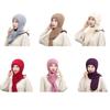2-in-1 Winter Warm Hat Scarf for Women Knit Hooded Hat Outdoor Activity Cap Windproof Pullover Shawl Hat Soft Neck Scarf