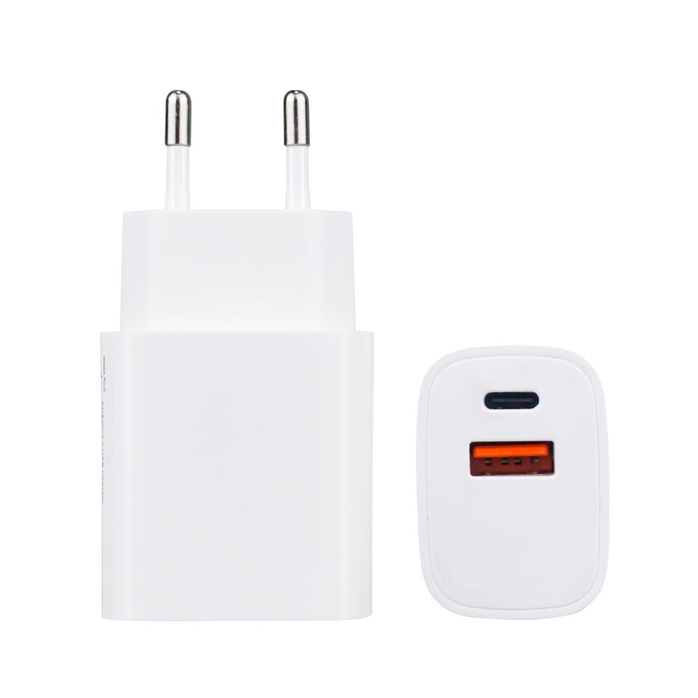 20W PD 20W QC3.0 Fast Charging Type C Dual USB Port Charger Universal EU Portable Wall Charger Mobile Phones Made ABS