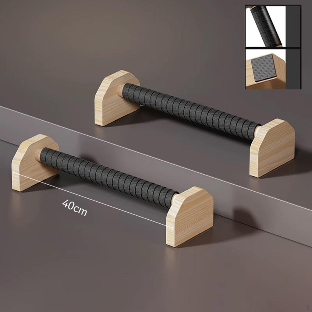 2 Pieces Push Up Bar Parallettes Handstand Bars Handles Wooden for Men Women Floor