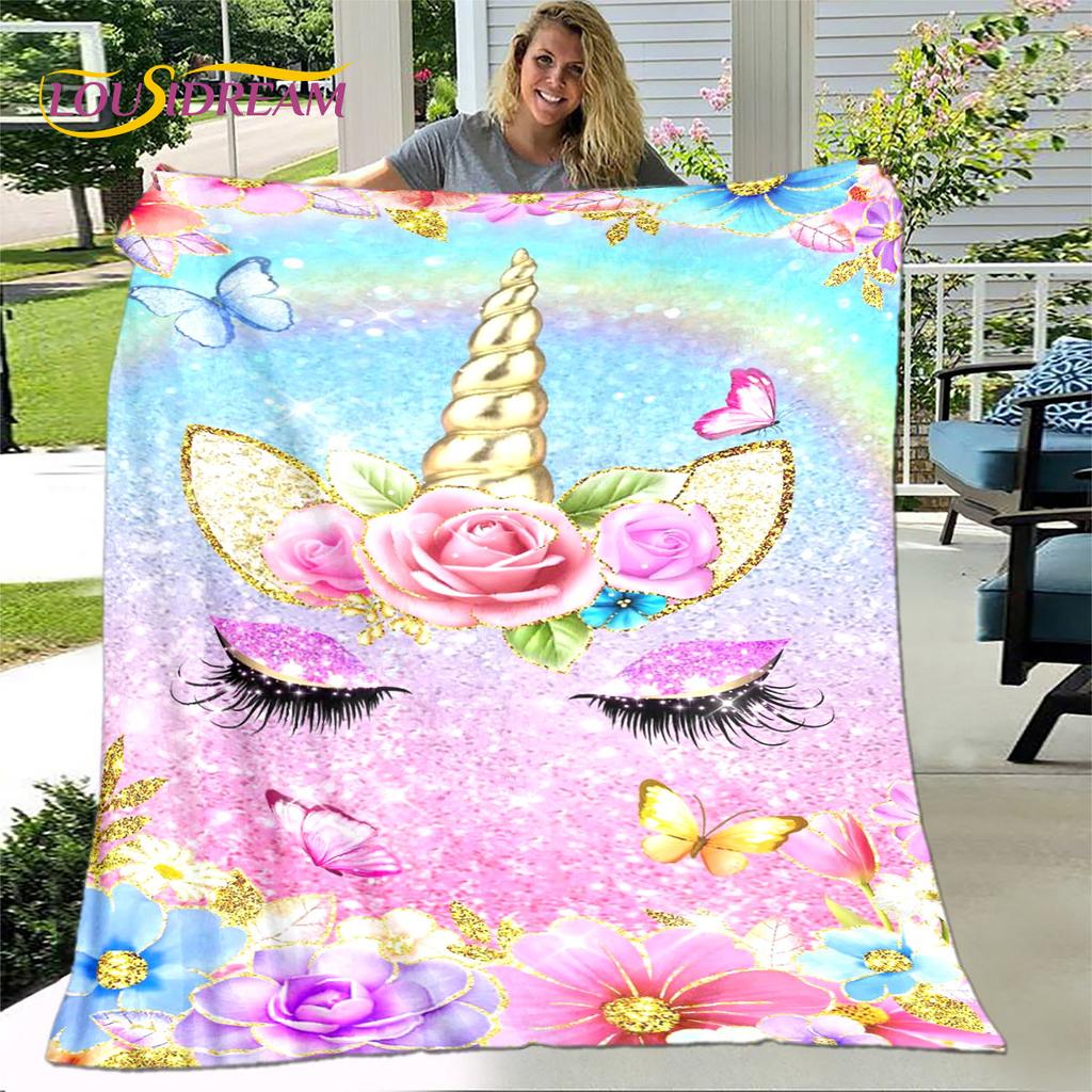 Cartoon Cute Unicorn Blanket,Flannel Blanket Throw Blanket,Children's Warm Blanket for Living Room Bedroom Beds Sofa Travel Gift