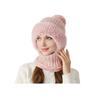 3 In 1 Women Knitted Scarf Hat Plush Ball Decor Windproof Warm Snow Cap Solid Color Fleece Lining Outdoor Activity Hat