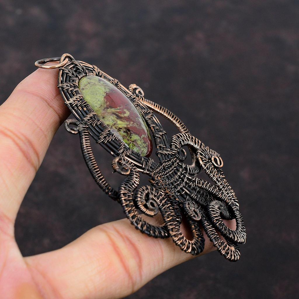 Dragon Bloodstone Pendant Copper Wire Wrapped Gemstone Pendant Handmade Copper Jewelry Octopus Pendant Wire Wrapped Jewelry Pendant For Gift
