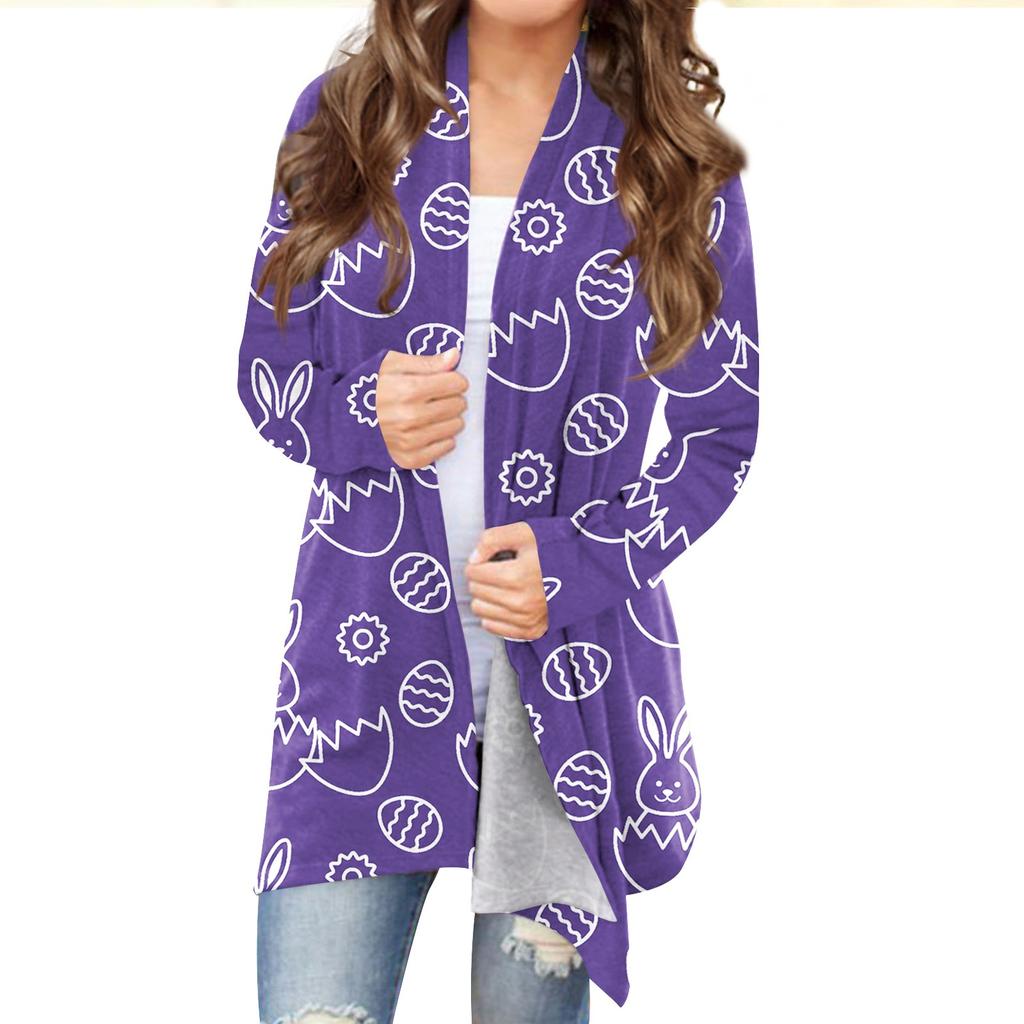 Женский кардиган с пасхальным принтом и длинными рукавами спереди, легкая куртка с принтом