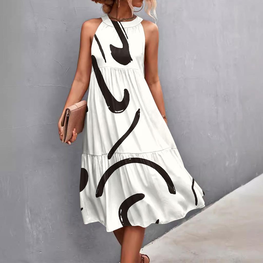 Женские летние свободные повседневные пляжные платья без рукавов с однотонным принтом и висячим вырезом