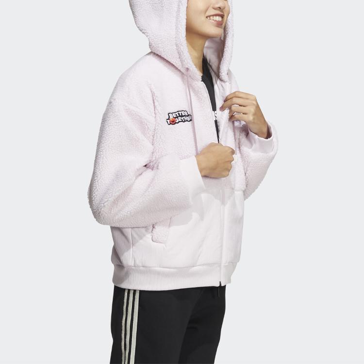 adidas Neo Sesame Street Collaboration Letter Logo Спортивная хлопковая куртка с капюшоном Женская куртка розового цвета HD7288