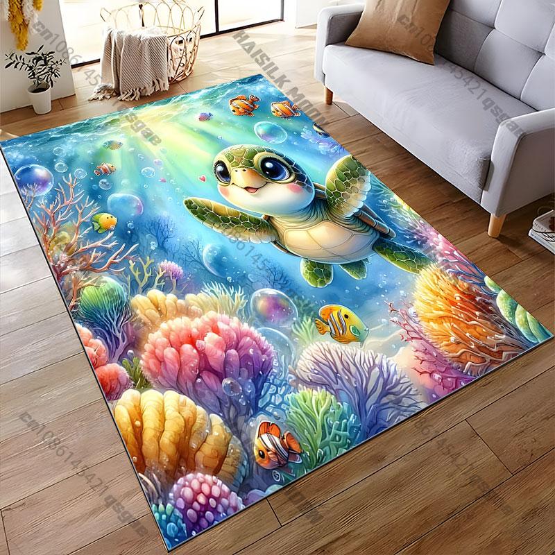 Joyful underwater turtle adventure carpet Yoga living room room decor children's crawling mat doormat area rug games mat
