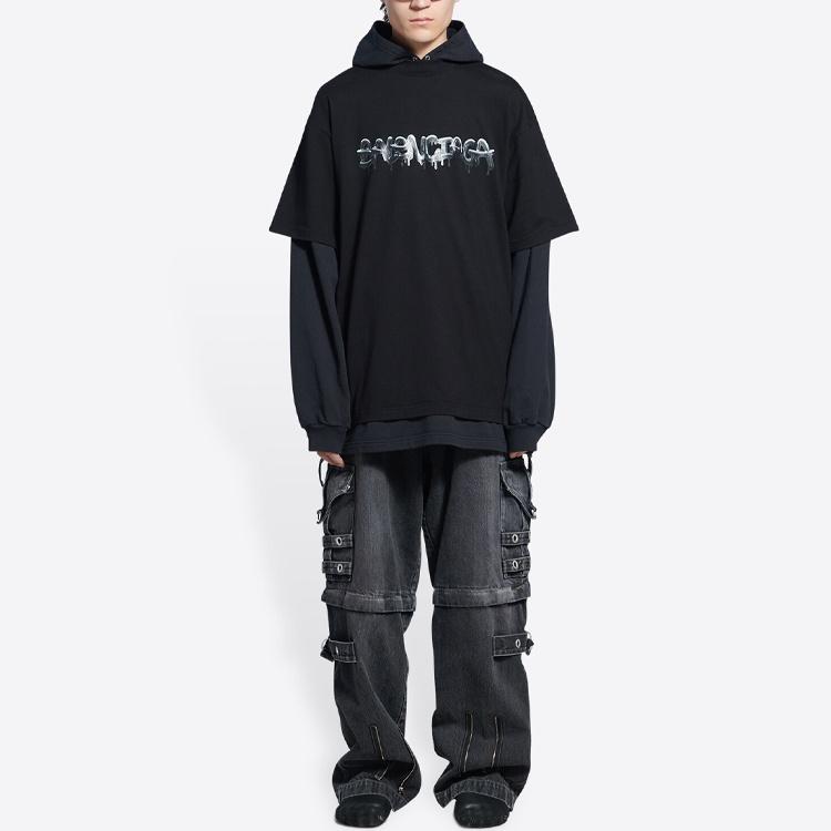 Balenciaga Slime Double Long Sleeve Hooded T-Shirt 'Black' Men's 681029TLVF11069