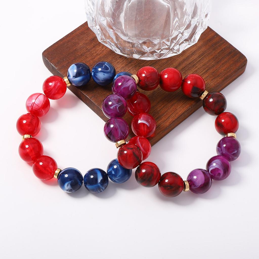 Fashion retro contrasting color resin smudged round bead beaded bracelet white holiday style atmosphere versatile women's models