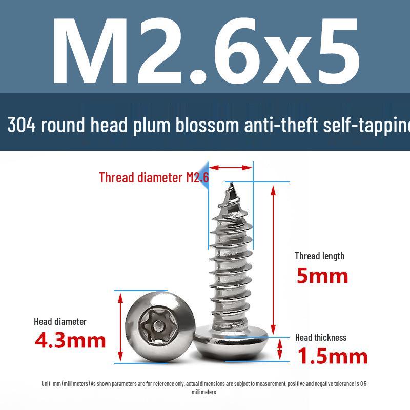 Yigu 304 Anti-Theft Torx Pin Self-Tapping Screws: M2-M5 Round Head, Mushroom Head, Pointed Tail Wood Screws