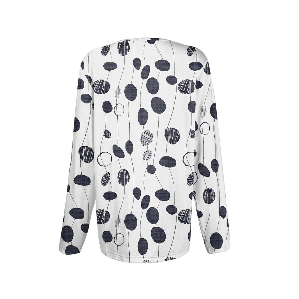 Модный женский топ с длинным рукавом, круглым вырезом, повседневный, плиссированный, с ретро геометрическим принтом, свободного кроя