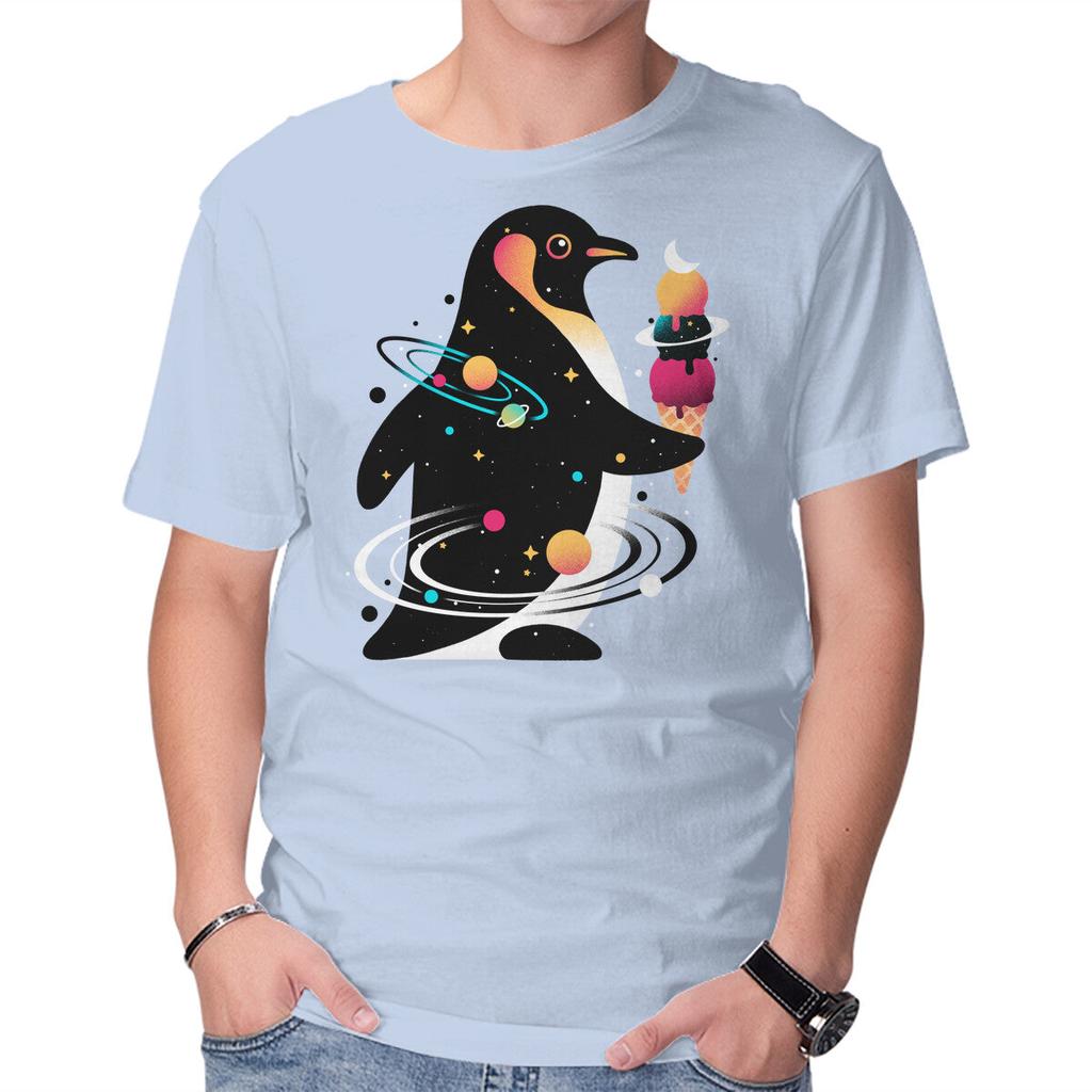 Unisex Crew Neck T-Shirt Space Penguin Graphic Short Sleeve Casual Tee