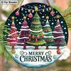 2D Плоская 1 шт. Логотип Merry Christmas Декоративная круглая деревянная настенная декорация, Настенное украшение с рисунком рождественской елки, Украшение для двери, Подходит для дома