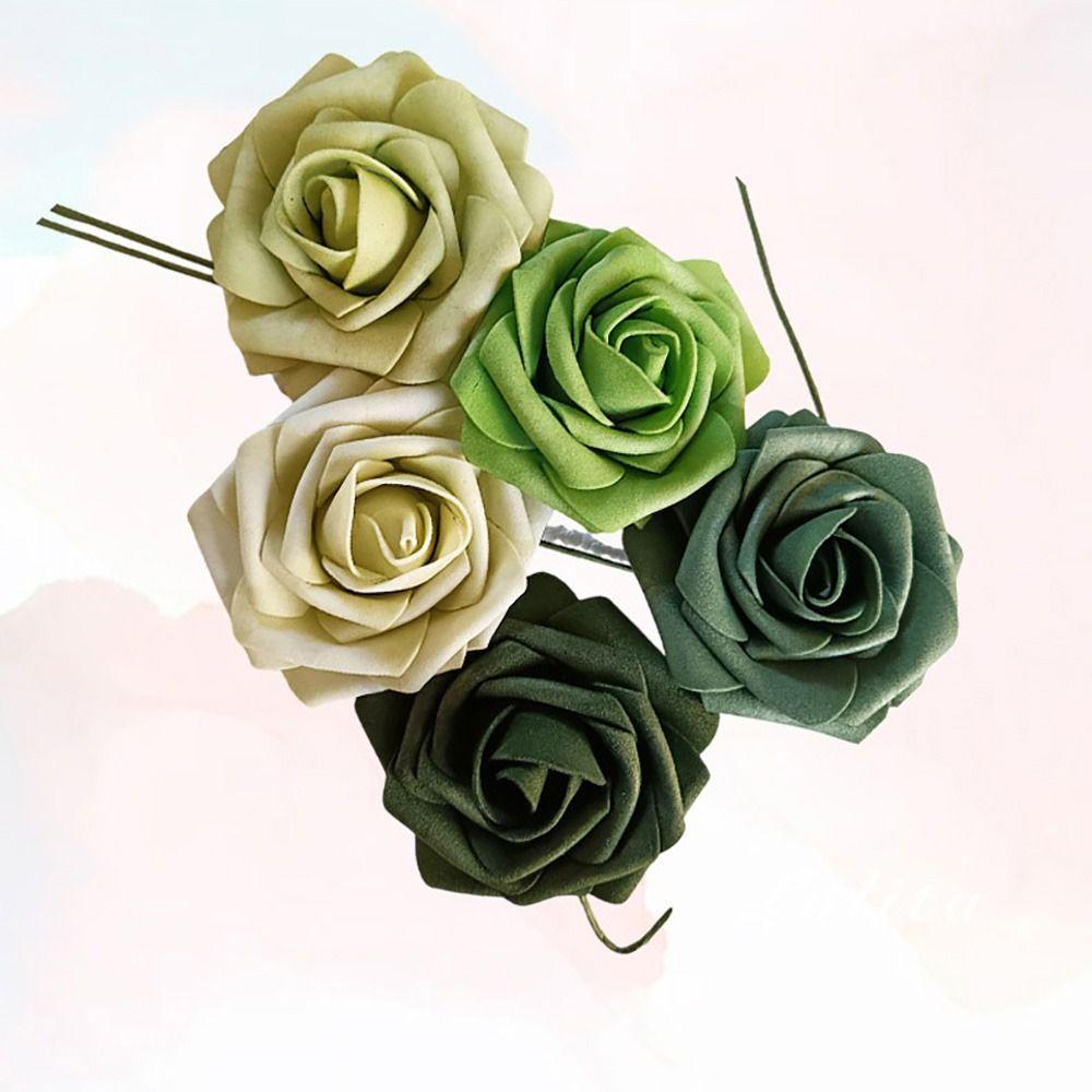 25PCS Gradiet Color Artificial Rose Flowers Flexible Wire Stems Realistic Flowers  Party Decoration