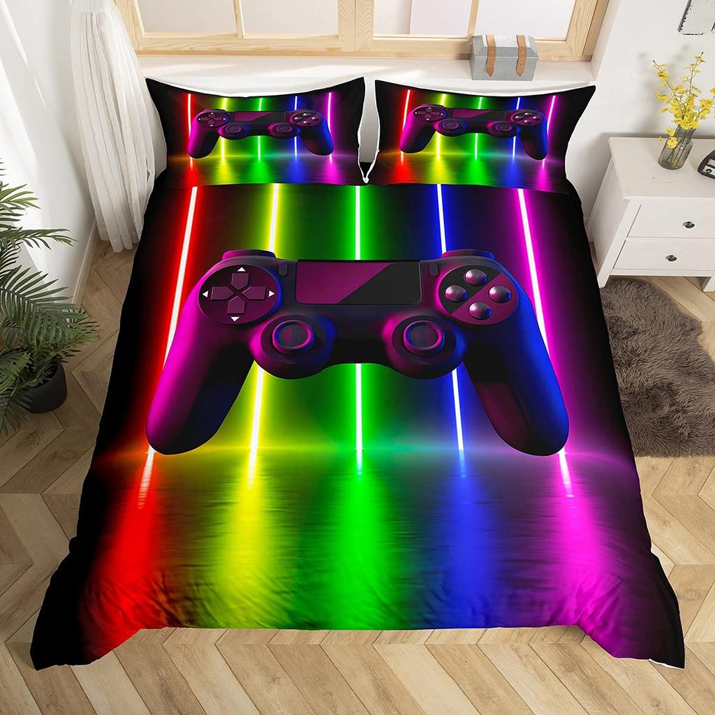 Пододеяльник с геймпадом, комплект постельного белья Queen Video Game Twin, микрофибра, зеленый, с рисунком мультяшного геймера, с электронной тематикой, пододеяльник