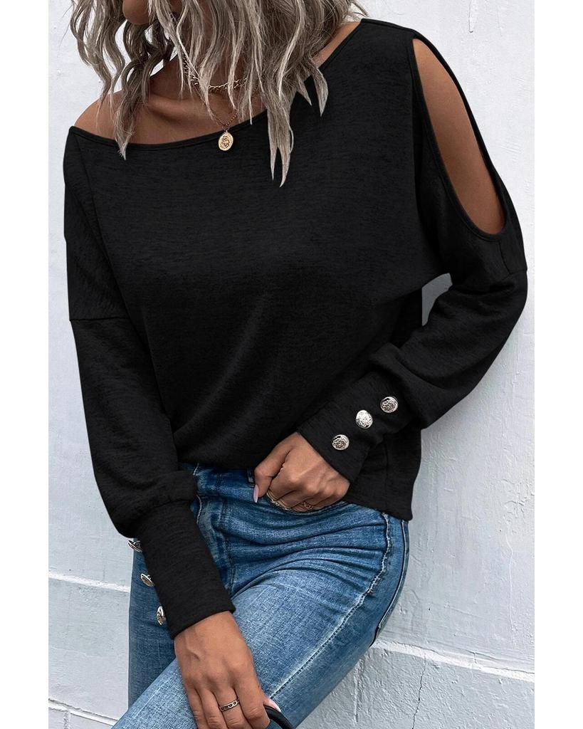 Azura Exchange Черный асимметричный вырез на пуговицах с длинным рукавом