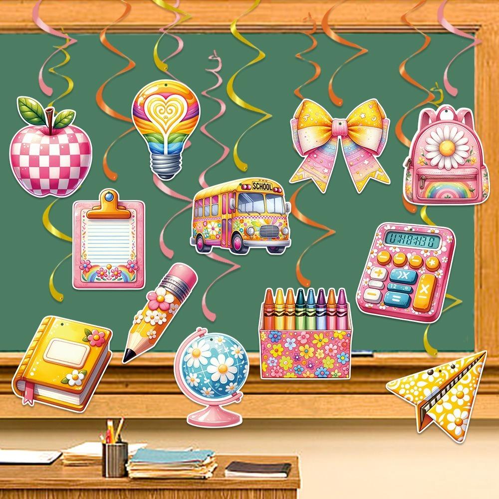 Бумажный спиральный баннер «Снова в школу» Красочный «Добро пожаловать» Подвесной флаг Класс Детский сад