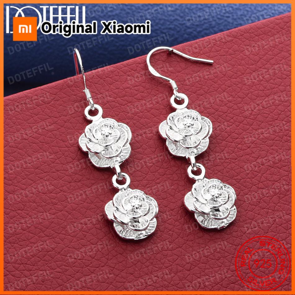 Xiaomi 925 Sterling Silver Exquisite Double Layer Rose Flower Earrings for Women Fashion Wedding Party Gifts Jewelry Accessories
