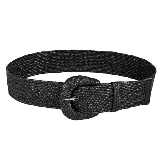 Women Belt Elastic Straw Woven Wide Belt Solid Color Dress Jeans Boho Stretchy Ladies Casual Belt Clothing Accessory