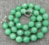 Faceted Natural Emerald Round Beads Necklace 18" Tibetan Silver Love Clasps12mm