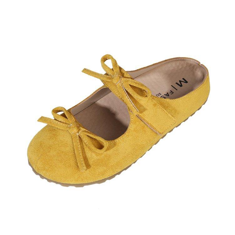 French Retro Mary Jane Shoes Women's 2025 New Light Mouth Round Head Sweet Bow Flat Bottom Gentle Wind Half Tray Shoes